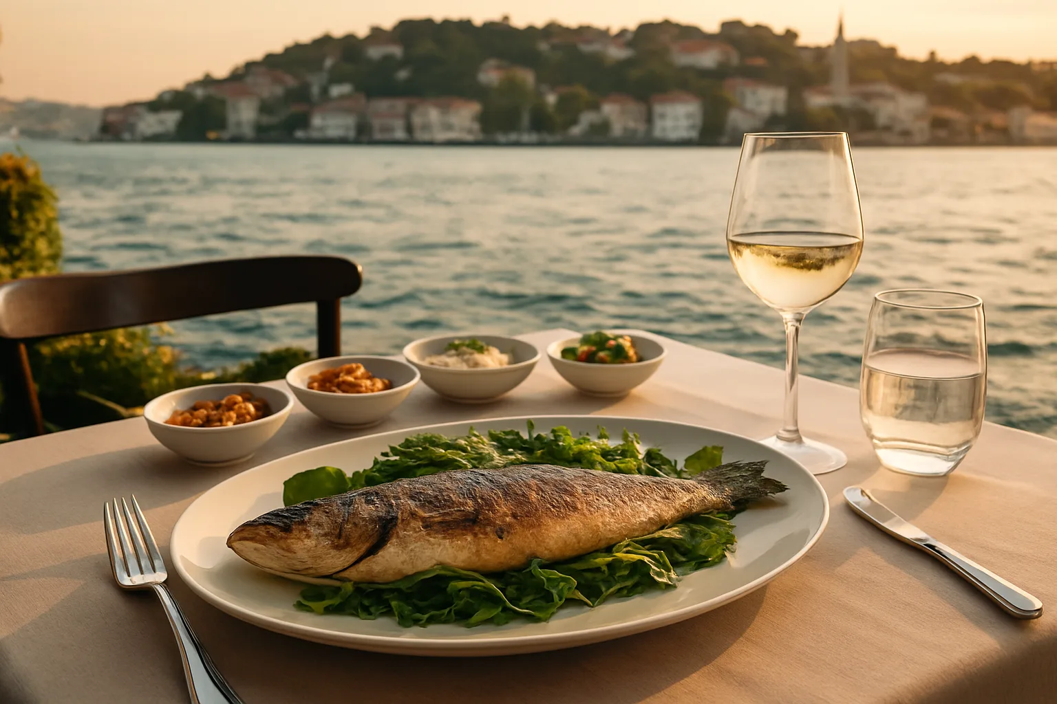 Arnavutköy’de Boğaz kıyısı atmosferini yansıtan mevsim balığı ve meze sofrası