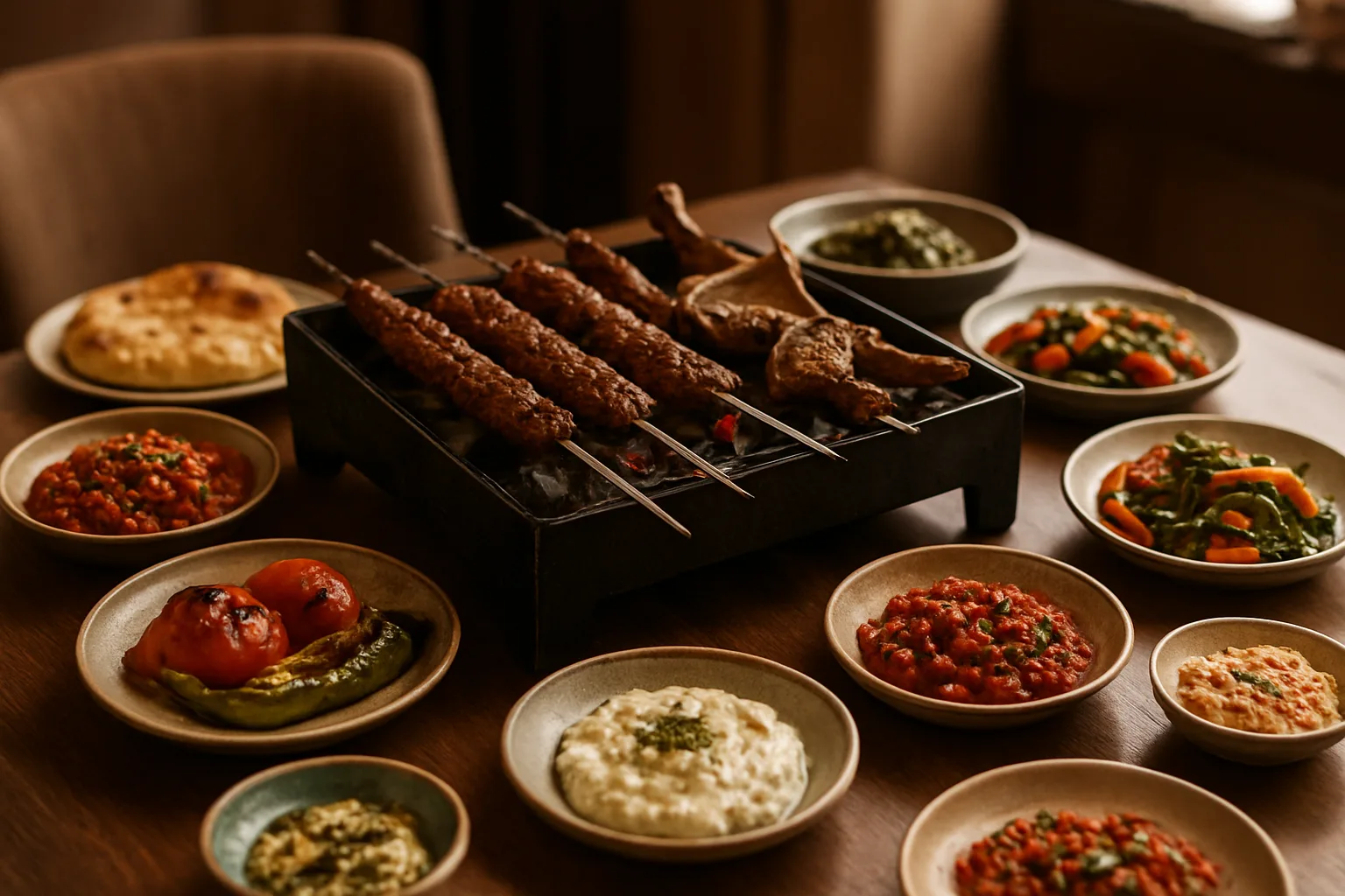 Ataşehir'de ocakbaşı deneyimini temsil eden kebap, ızgara ve meze sofrası