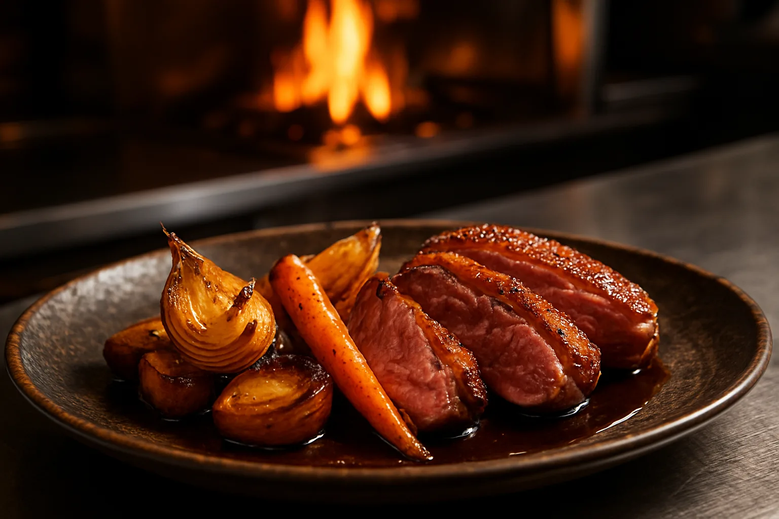 Dünya mutfağı ve fine dining restoranları mutfağında açık ateş ve modern tekniklerle hazırlanan tabak
