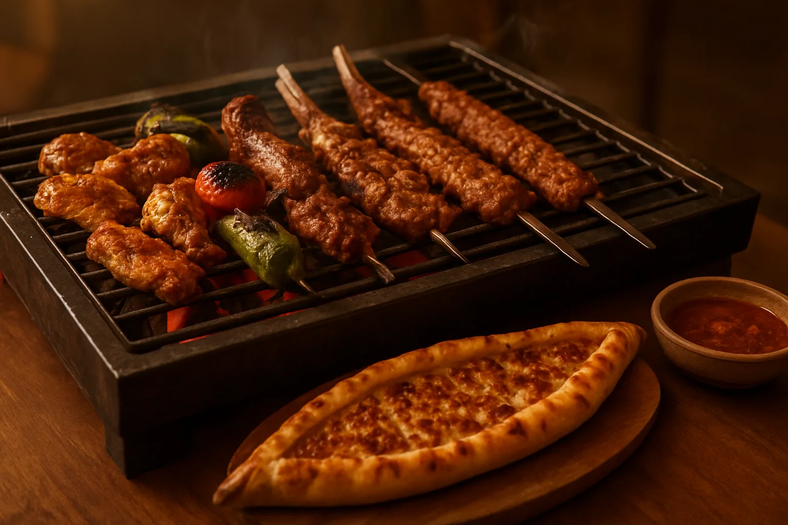 Güneşli ve Bağlar mahallelerinde mangalbaşı ızgara kanat, kebap ve taş fırın Konya etli ekmeği