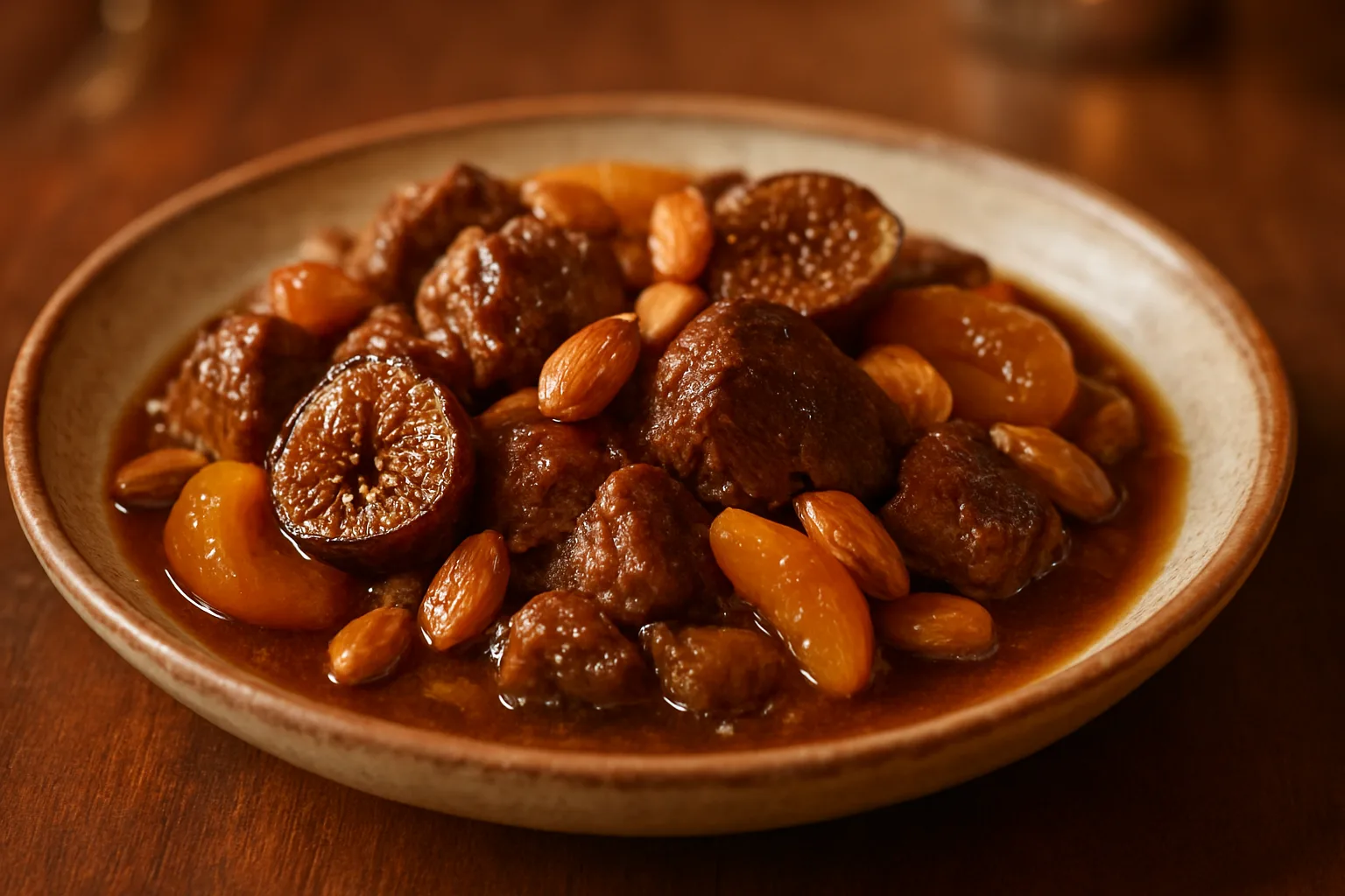 Sultanahmet tarihi restoranları menüsünde yer alan kuru meyveli ve bademli mutancana yemeği